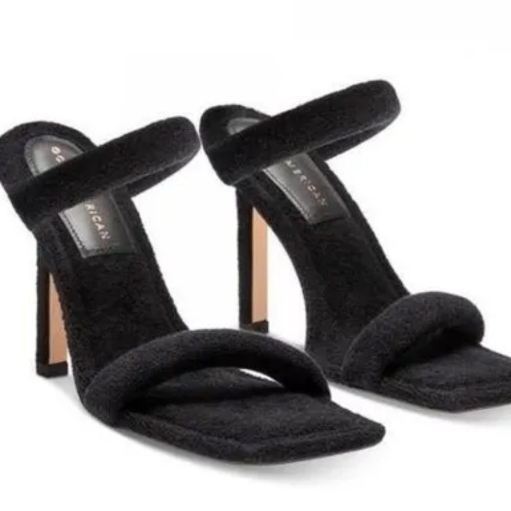 NEW Good American Women's Terry Slip On High Heel Sandals in Black